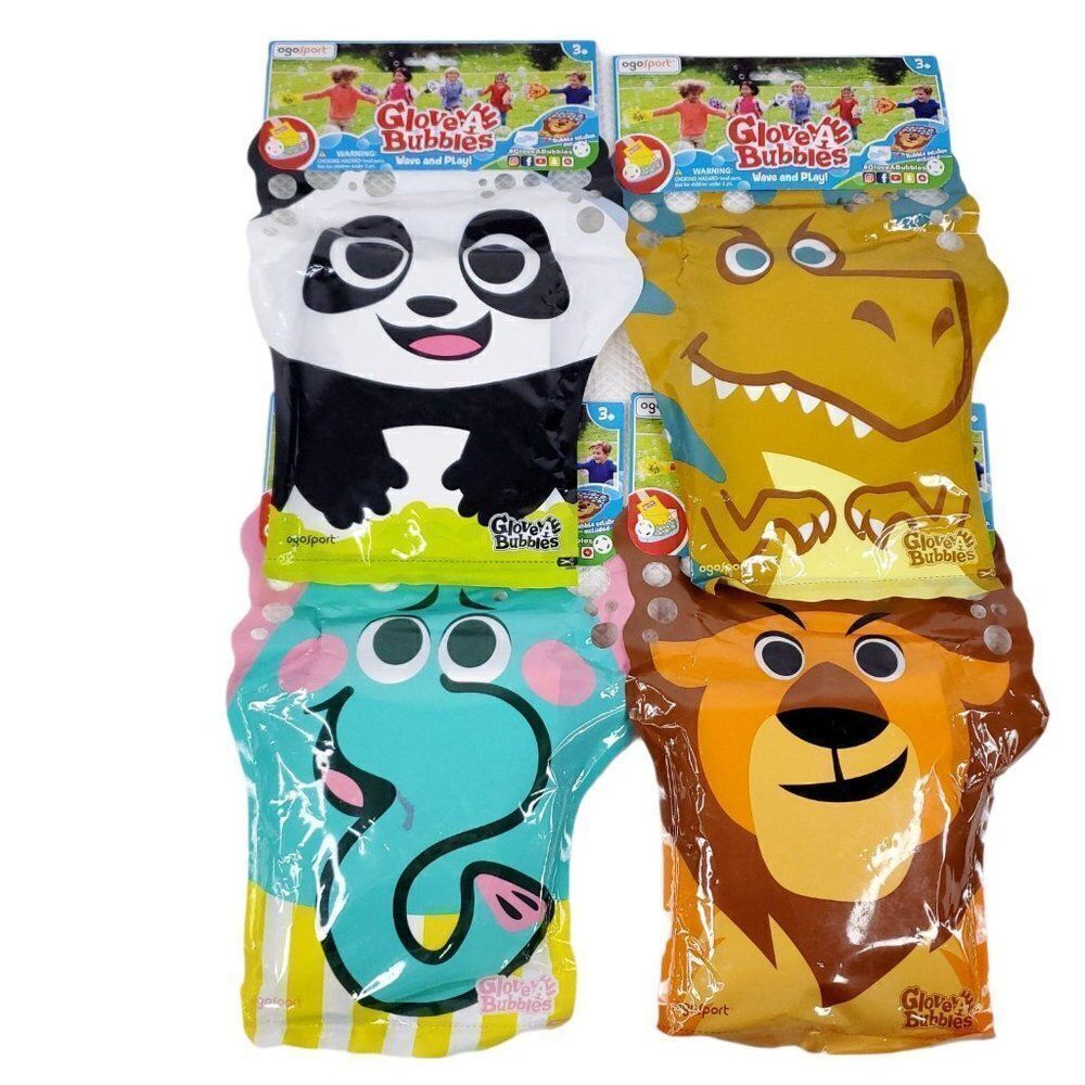 Glove A Bubbles Lot of 4 Wave And Play Zing Animal Gloves Lion Panda Dinosaur